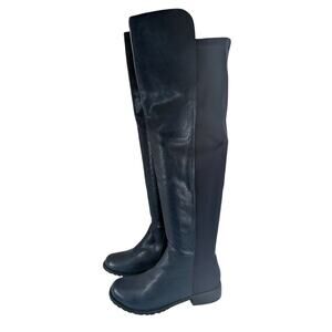 NWOT! FRENCH BLU! BLUE VEGAN LEATHER W/ELASTIC BACK, OVER THE KNEE BOOTS! 7M